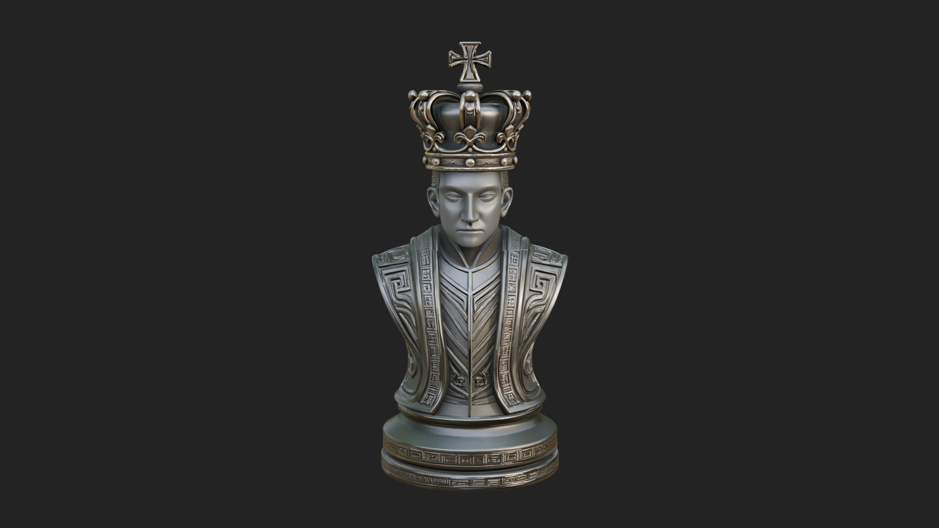 Dark Crowned King Bust Statue Design 5 3D Print Model 3D Model
