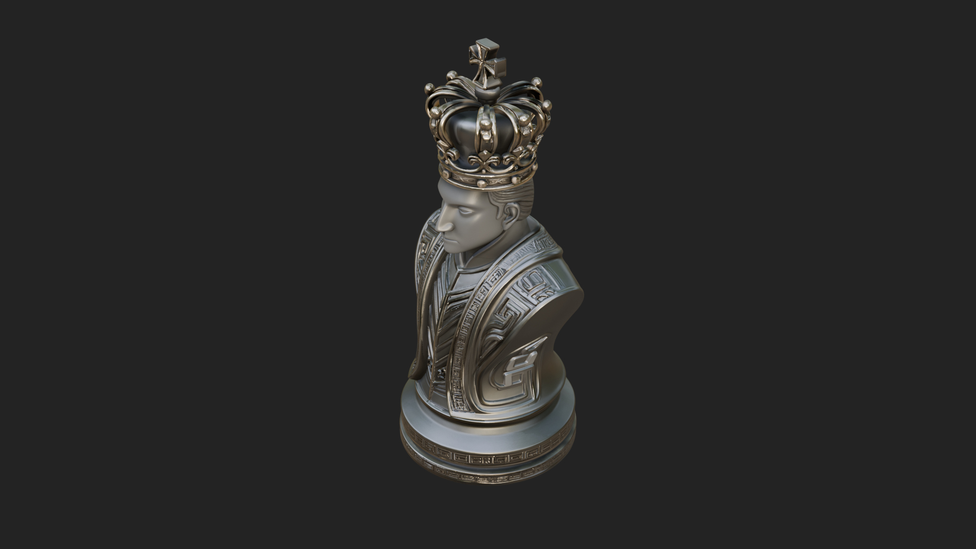 Dark Crowned King Bust Statue Design 5 3D Print Model 3D Model