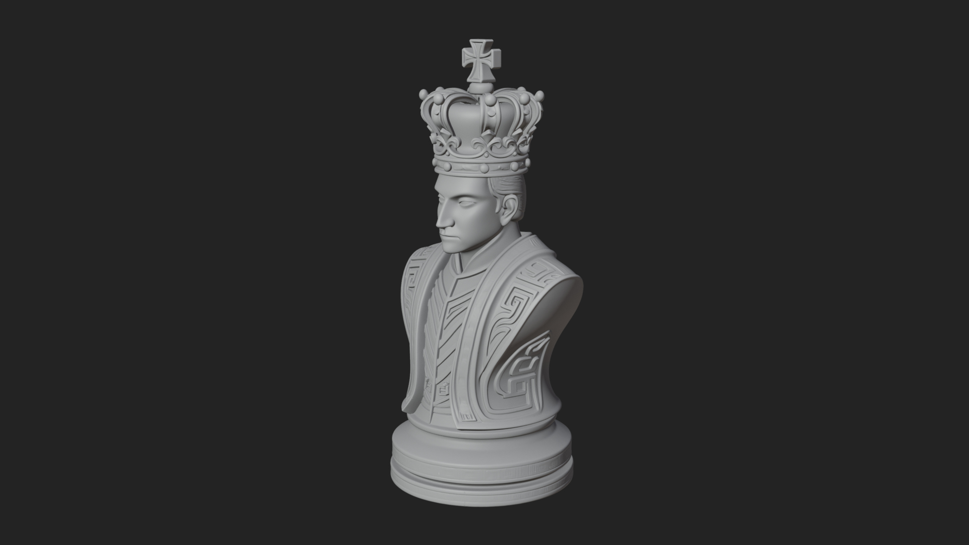 Dark Crowned King Bust Statue Design 5 3D Print Model 3D Model