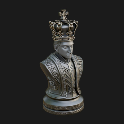 Dark Crowned King Bust Statue Design 5 3D Print Model