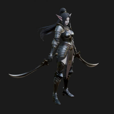 Dark Elf Warrior Woman Statue Design 1 3D Print Model