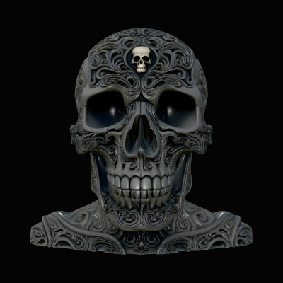 Dark Engraved Skull Statue Design 1 3D Print Model