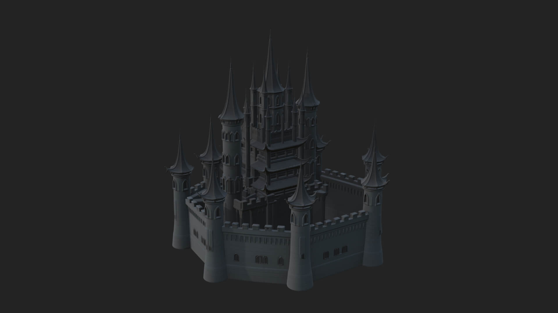 Dark Gothic Castle Design 1 3D Print Model 3D Model