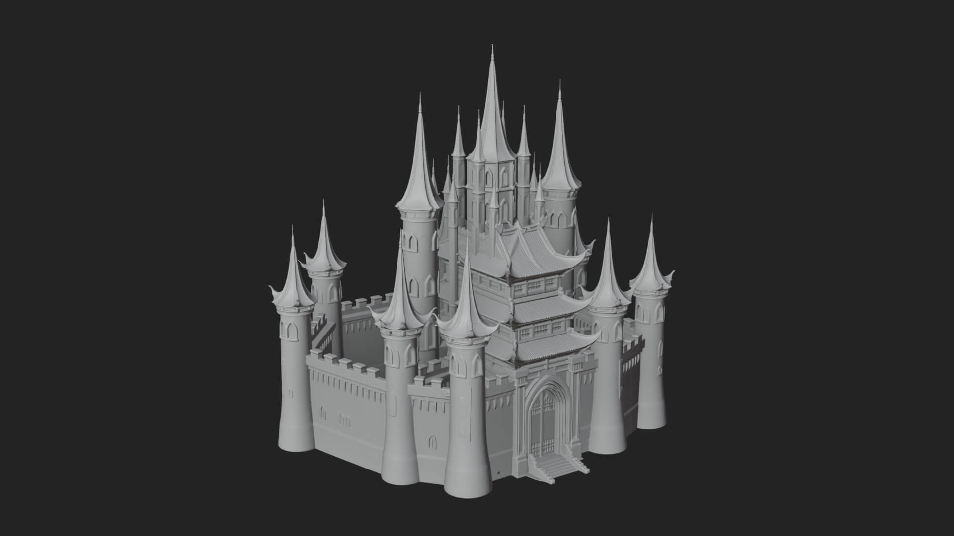 Dark Gothic Castle Design 1 3D Print Model 3D Model