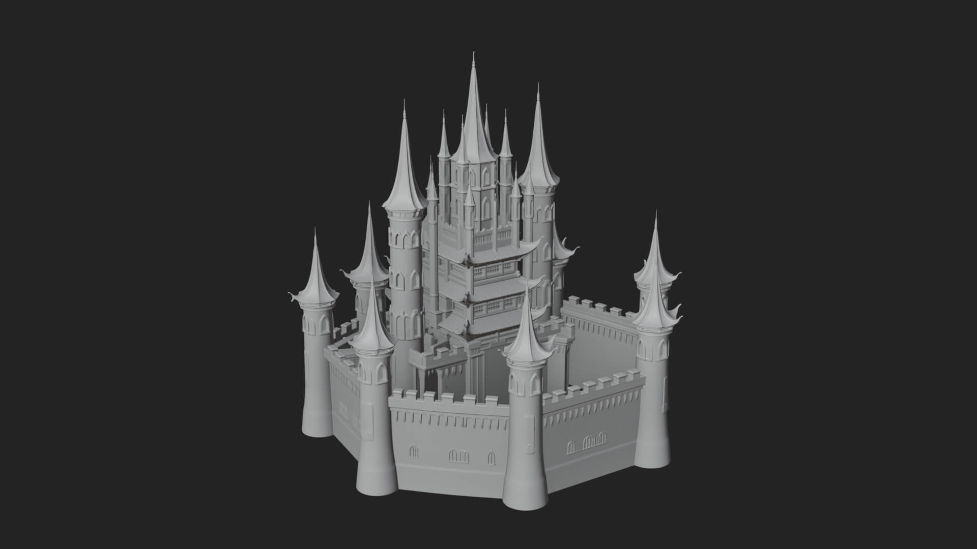 Dark Gothic Castle Design 1 3D Print Model 3D Model