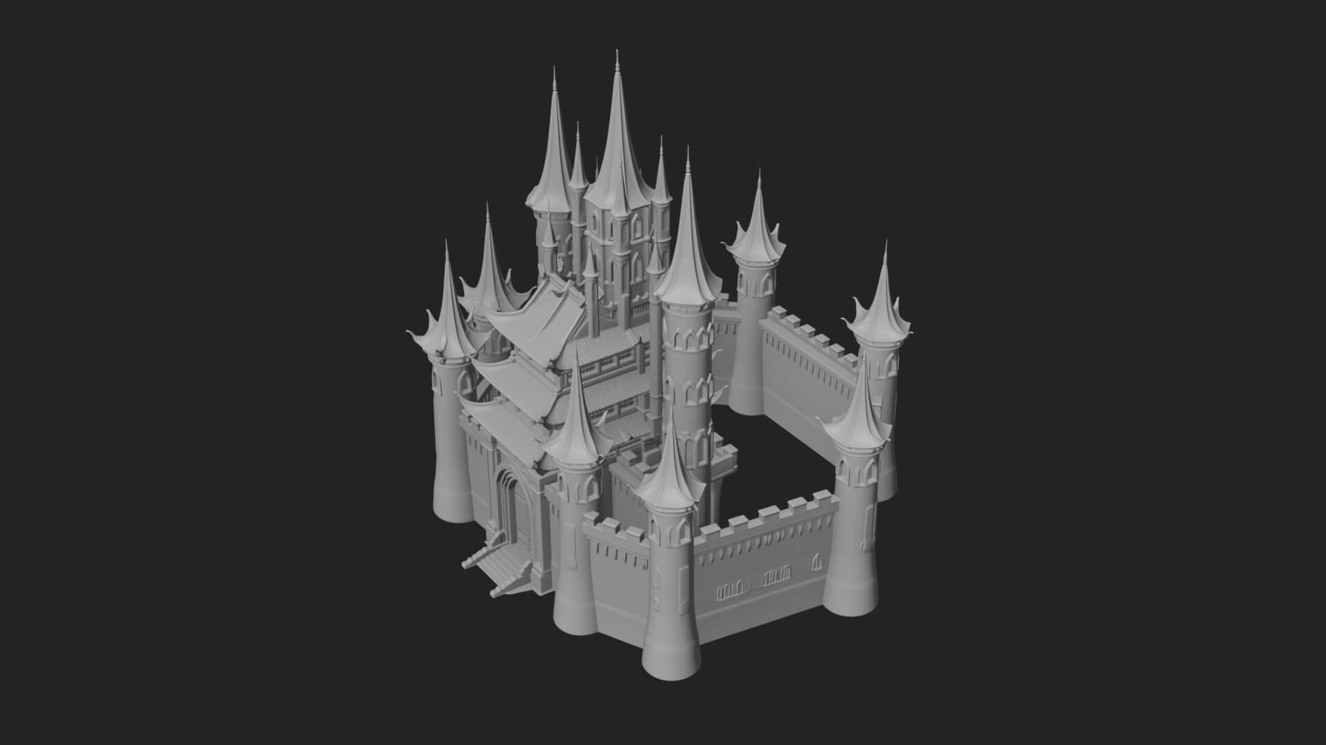 Dark Gothic Castle Design 1 3D Print Model 3D Model