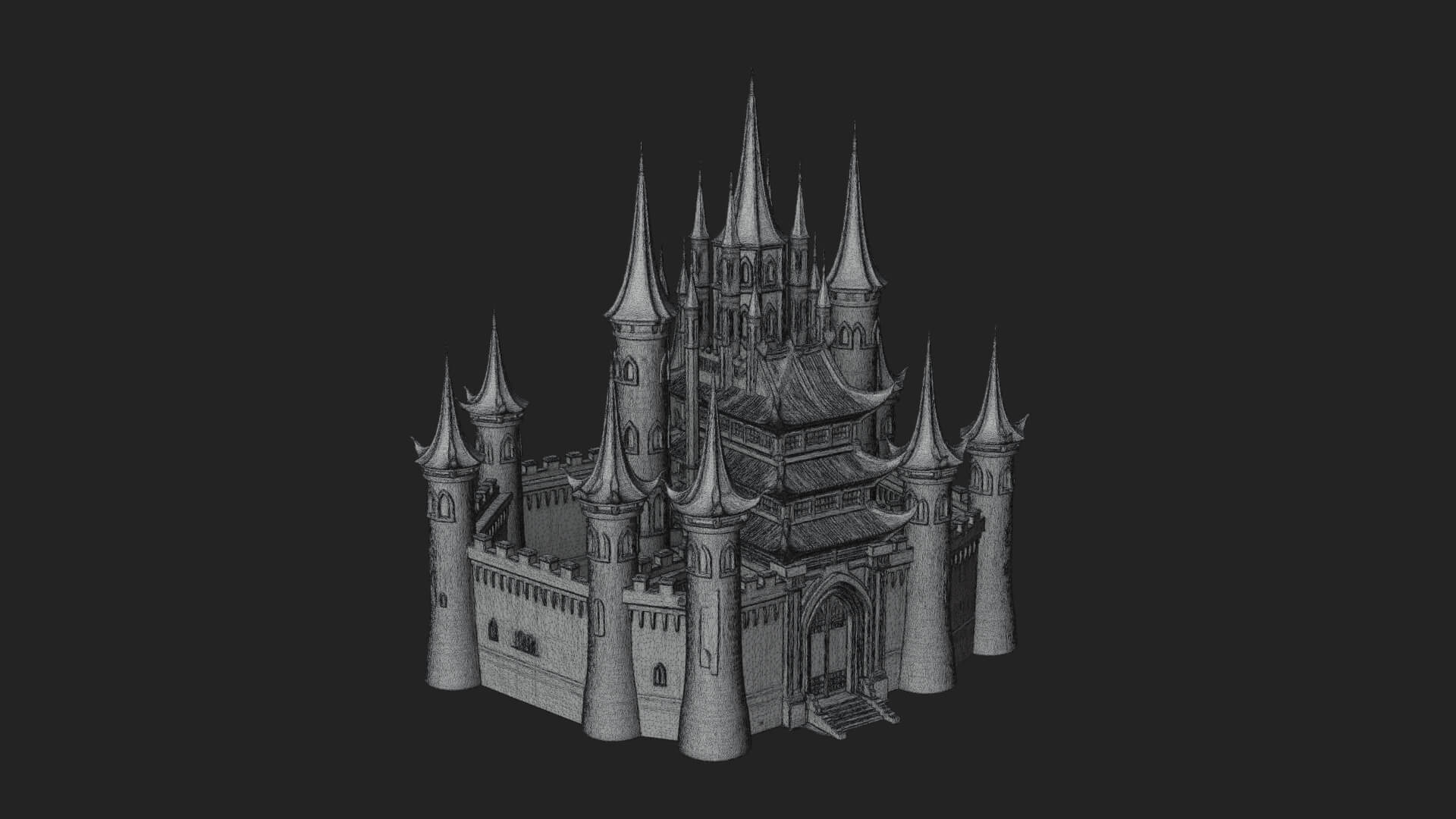 Dark Gothic Castle Design 1 3D Print Model 3D Model