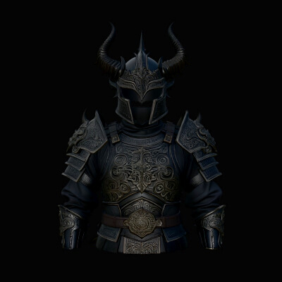 Dark Horned Knight Armor Bust Statue Design 1 3D Print