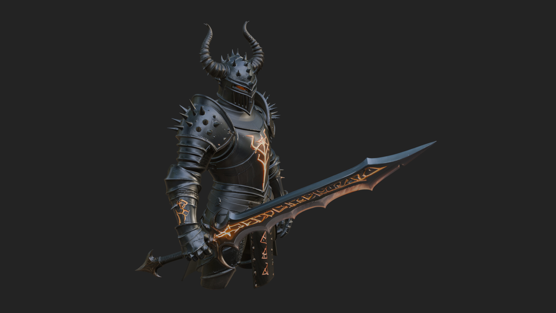 Dark Horned Knight Statue Design 11 3D Print Model 3D Model