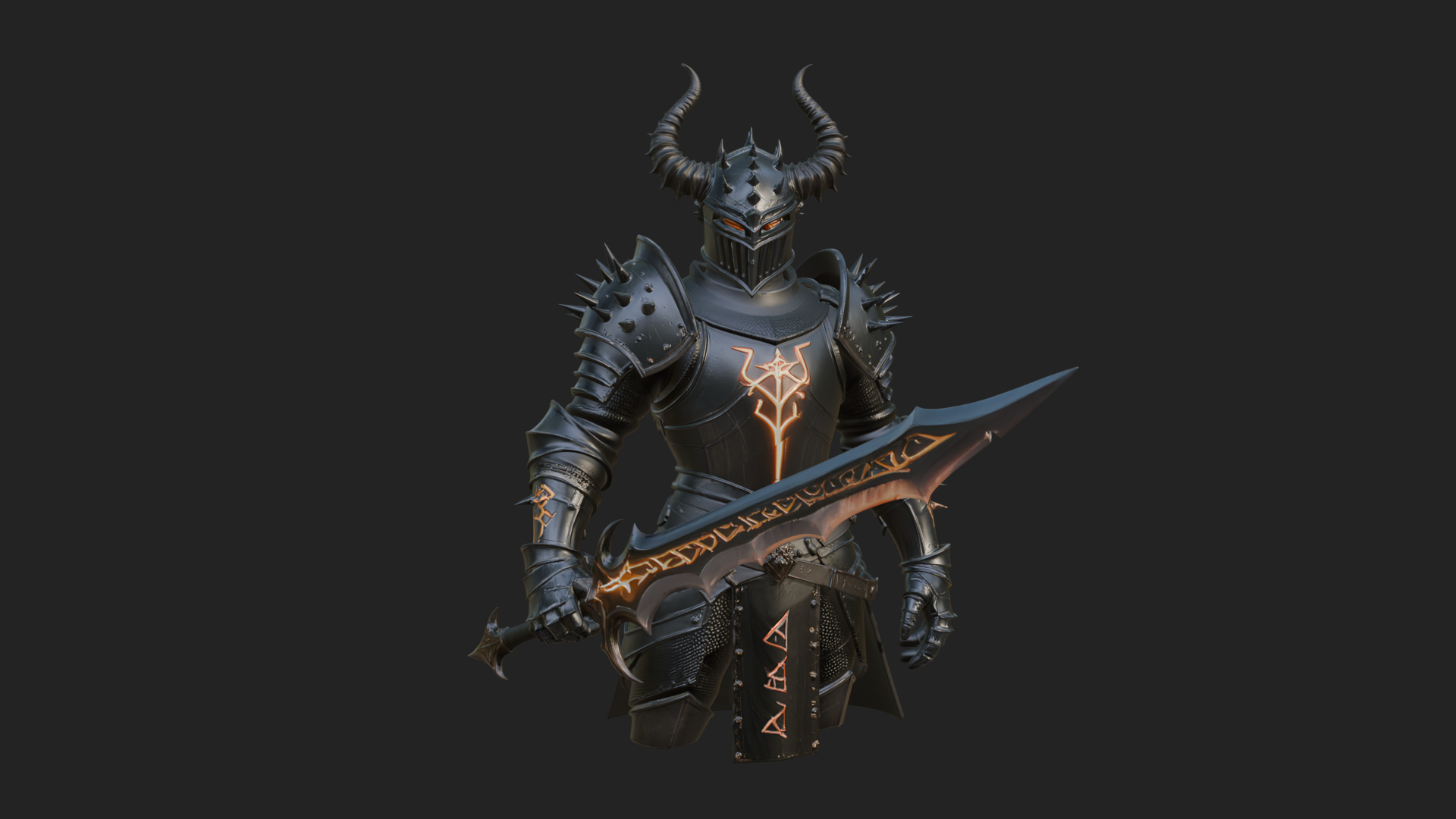 Dark Horned Knight Statue Design 11 3D Print Model 3D Model