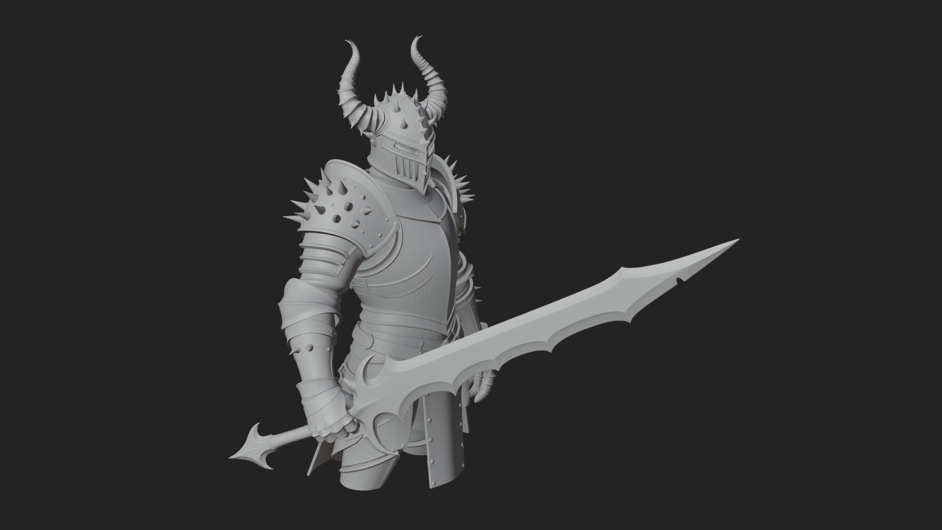 Dark Horned Knight Statue Design 11 3D Print Model 3D Model