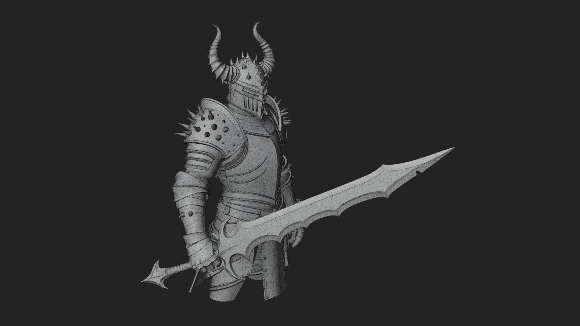 Dark Horned Knight Statue Design 11 3D Print Model 3D Model