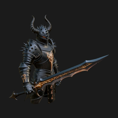 Dark Horned Knight Statue Design 11 3D Print Model
