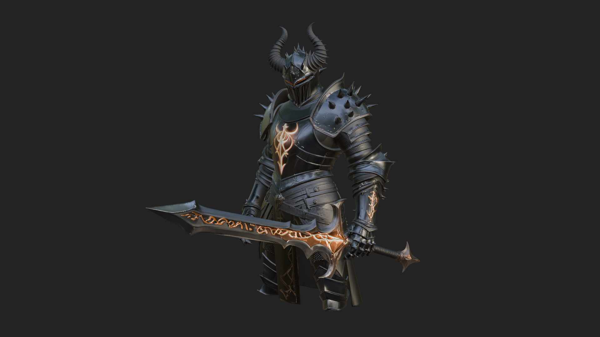 Dark Horned Knight Statue Design 12 3D Print Model 3D Model