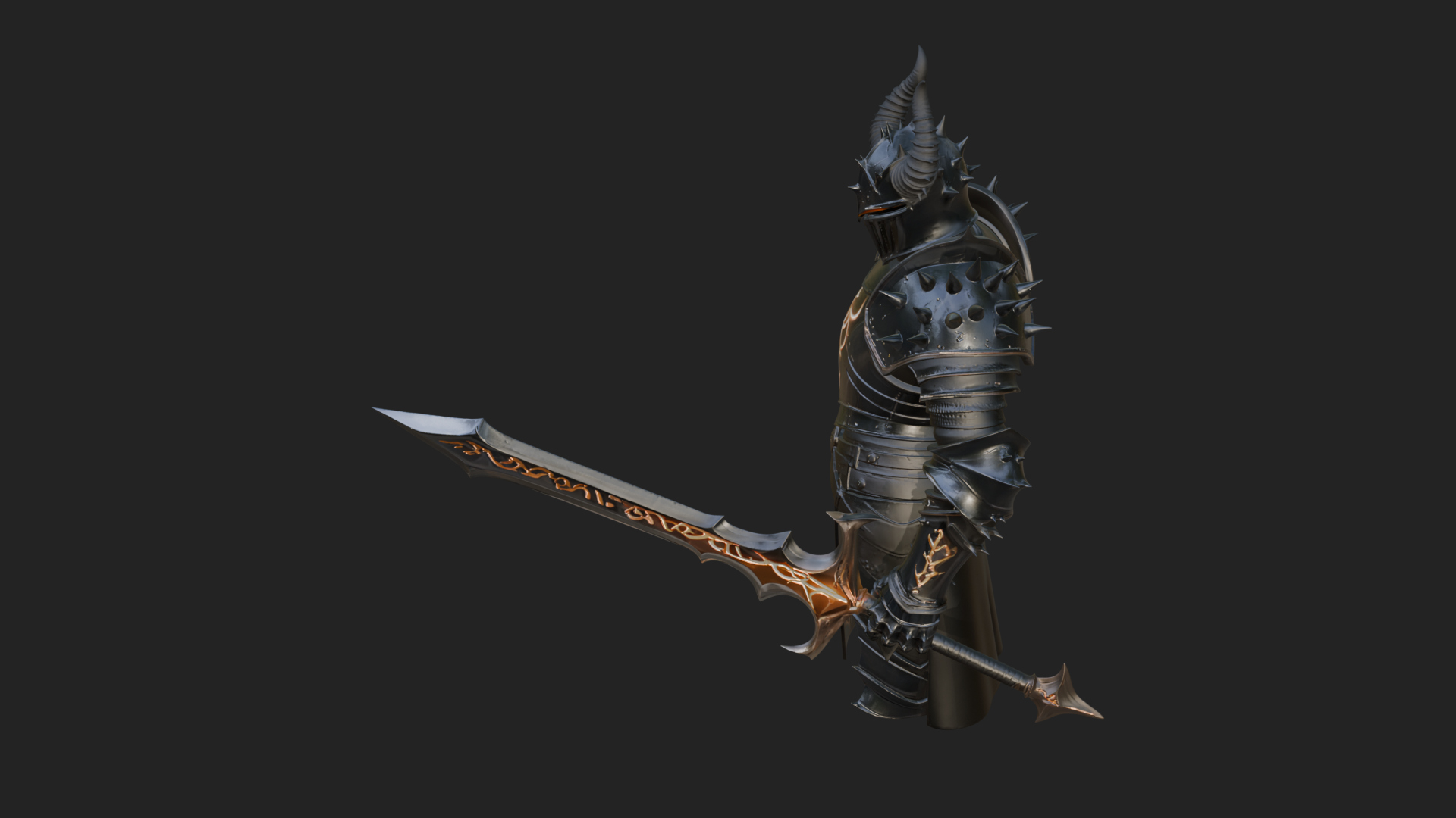 Dark Horned Knight Statue Design 12 3D Print Model 3D Model