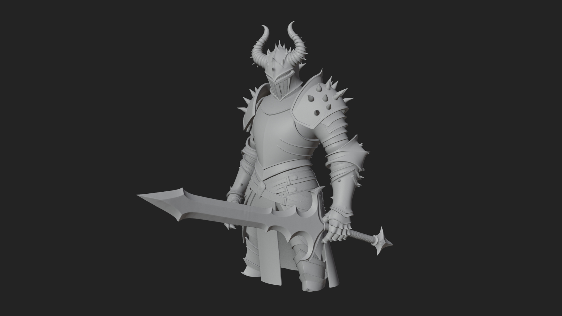 Dark Horned Knight Statue Design 12 3D Print Model 3D Model