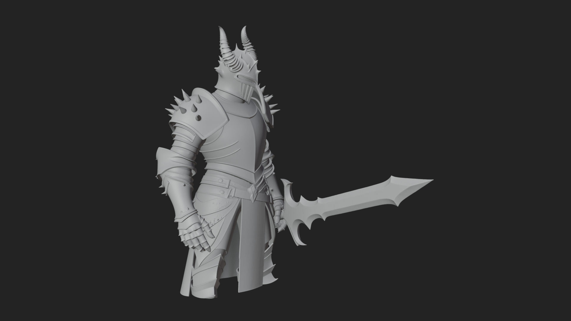 Dark Horned Knight Statue Design 12 3D Print Model 3D Model