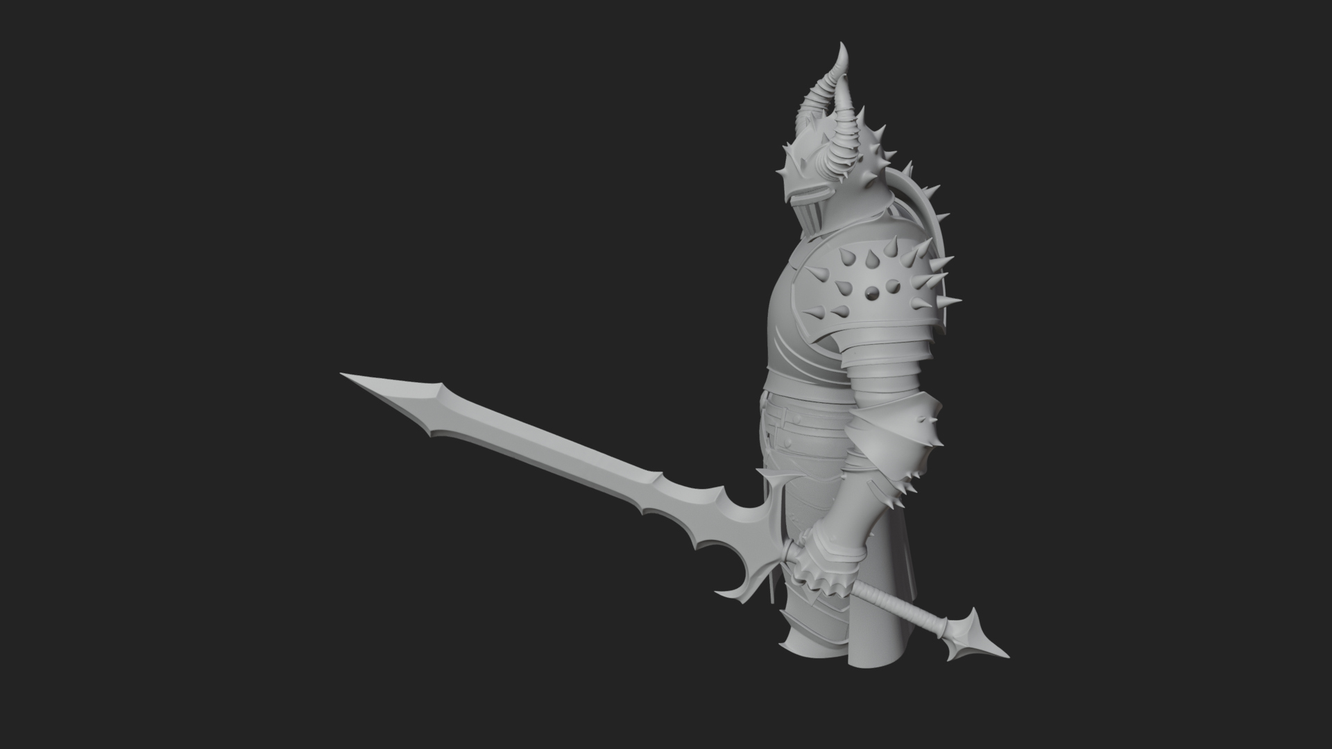 Dark Horned Knight Statue Design 12 3D Print Model 3D Model