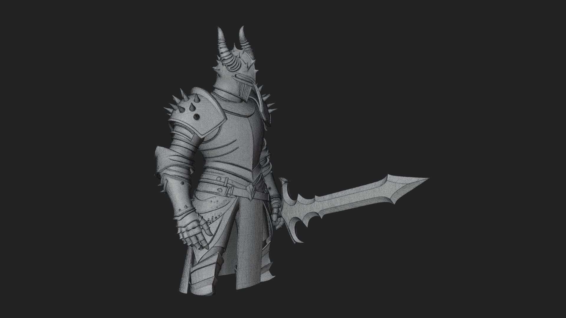 Dark Horned Knight Statue Design 12 3D Print Model 3D Model