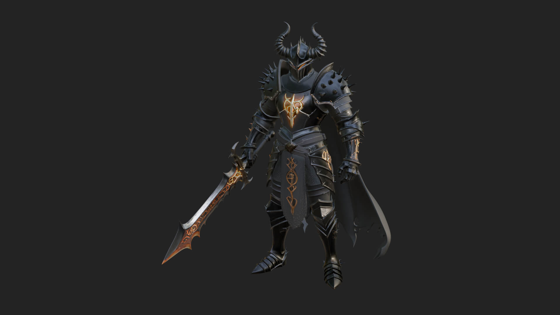 Dark Horned Knight Statue Design 9 3D Print Model 3D Model