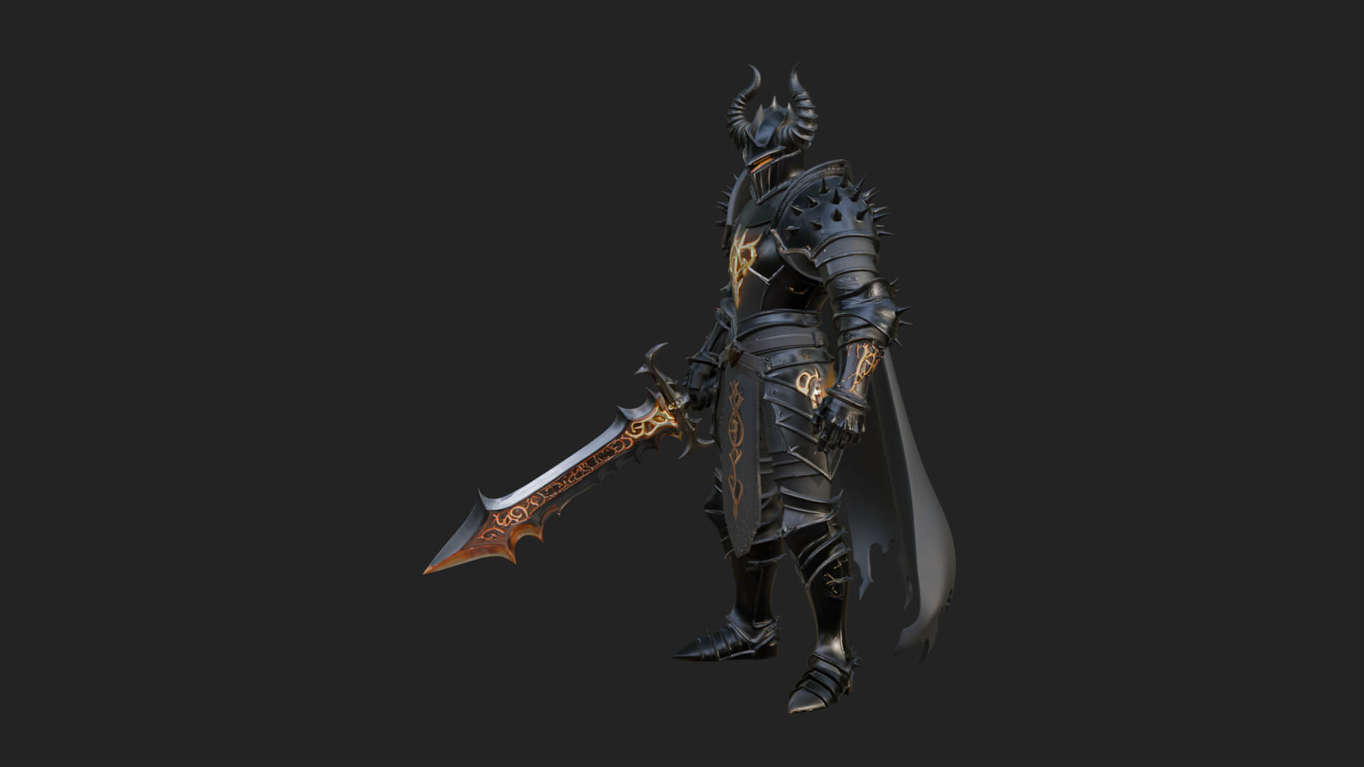 Dark Horned Knight Statue Design 9 3D Print Model 3D Model