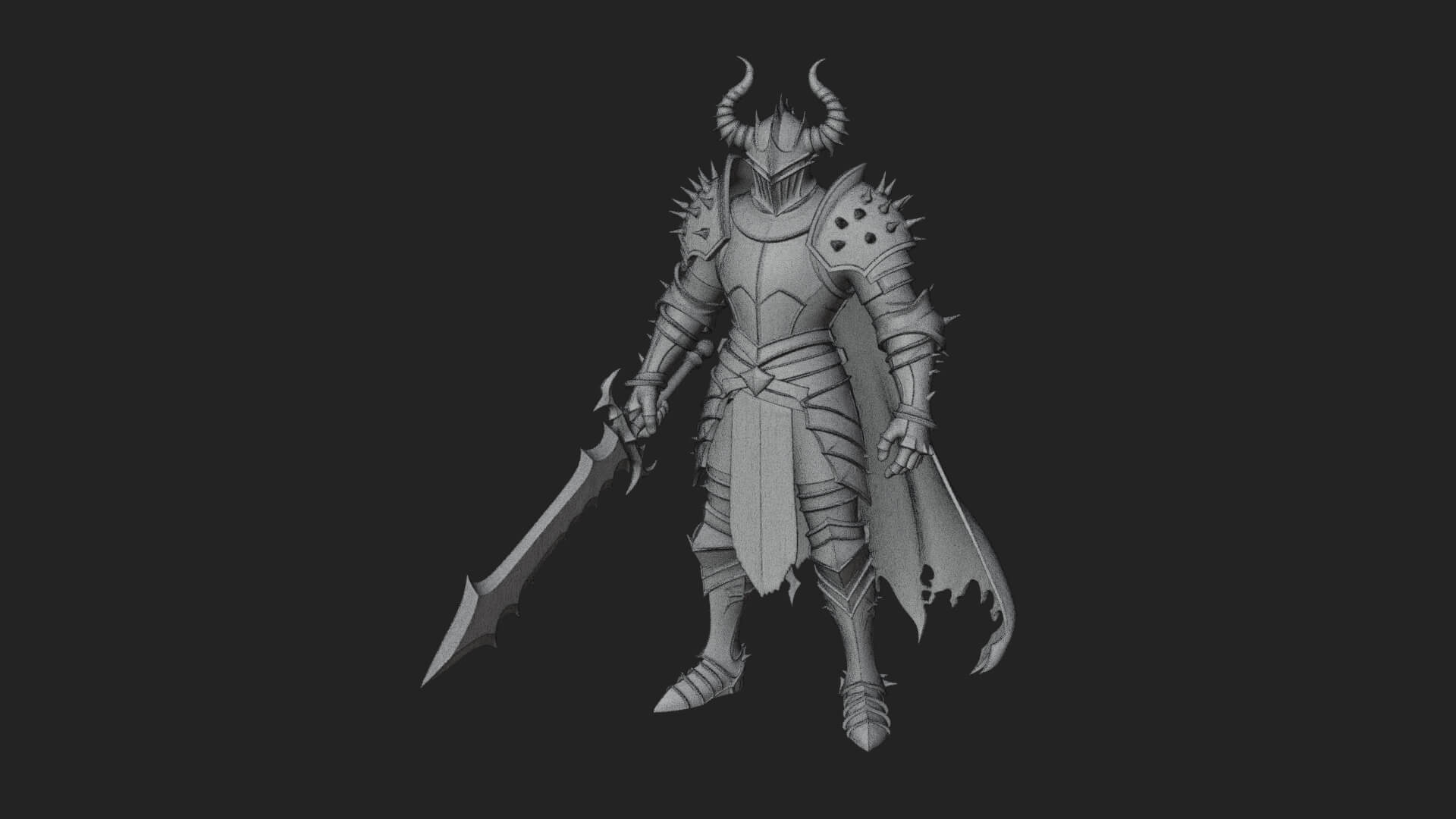 Dark Horned Knight Statue Design 9 3D Print Model 3D Model