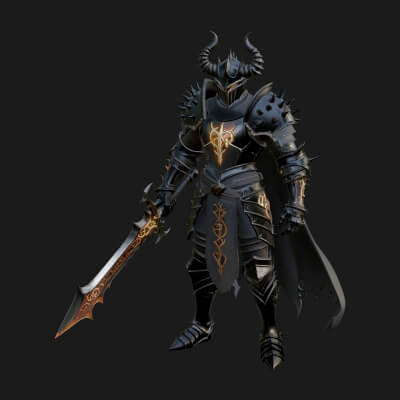 Dark Horned Knight Statue Design 9 3D Print Model