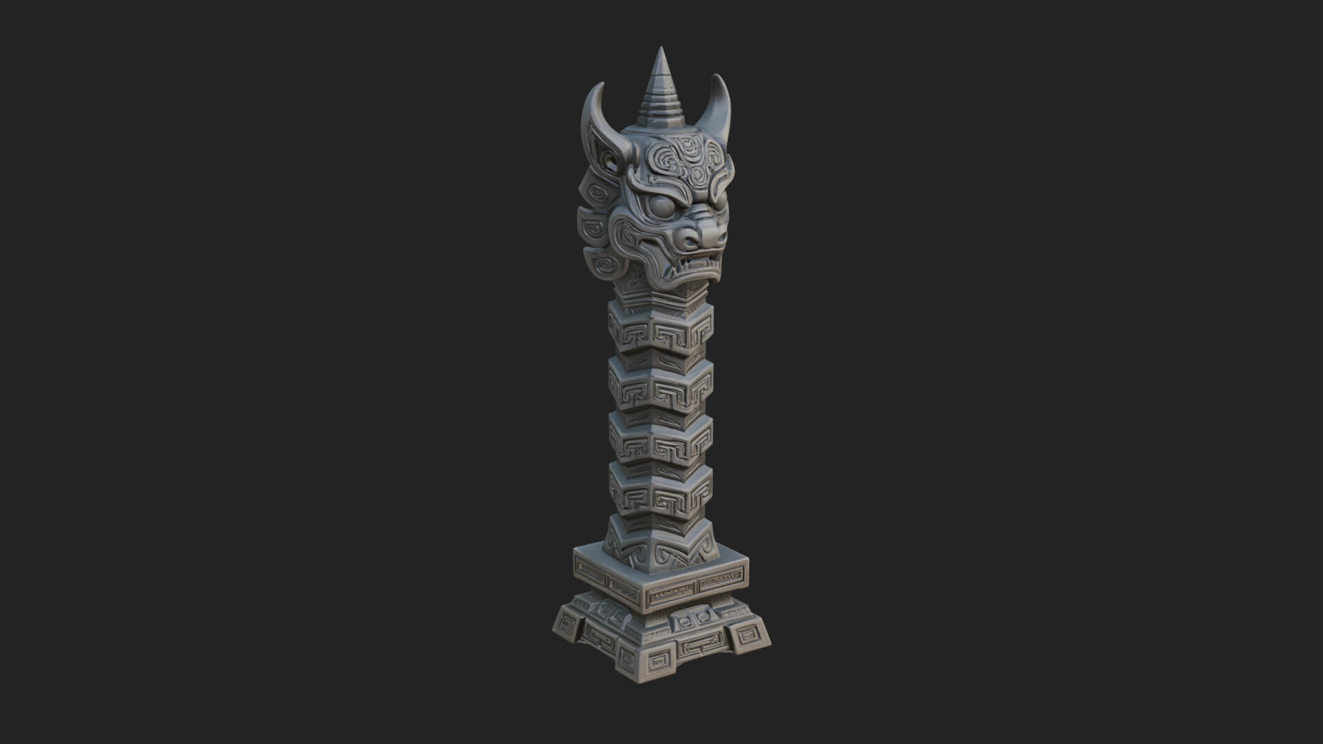 Demon Head Totem Column Design 1 3D Print Model 3D Model