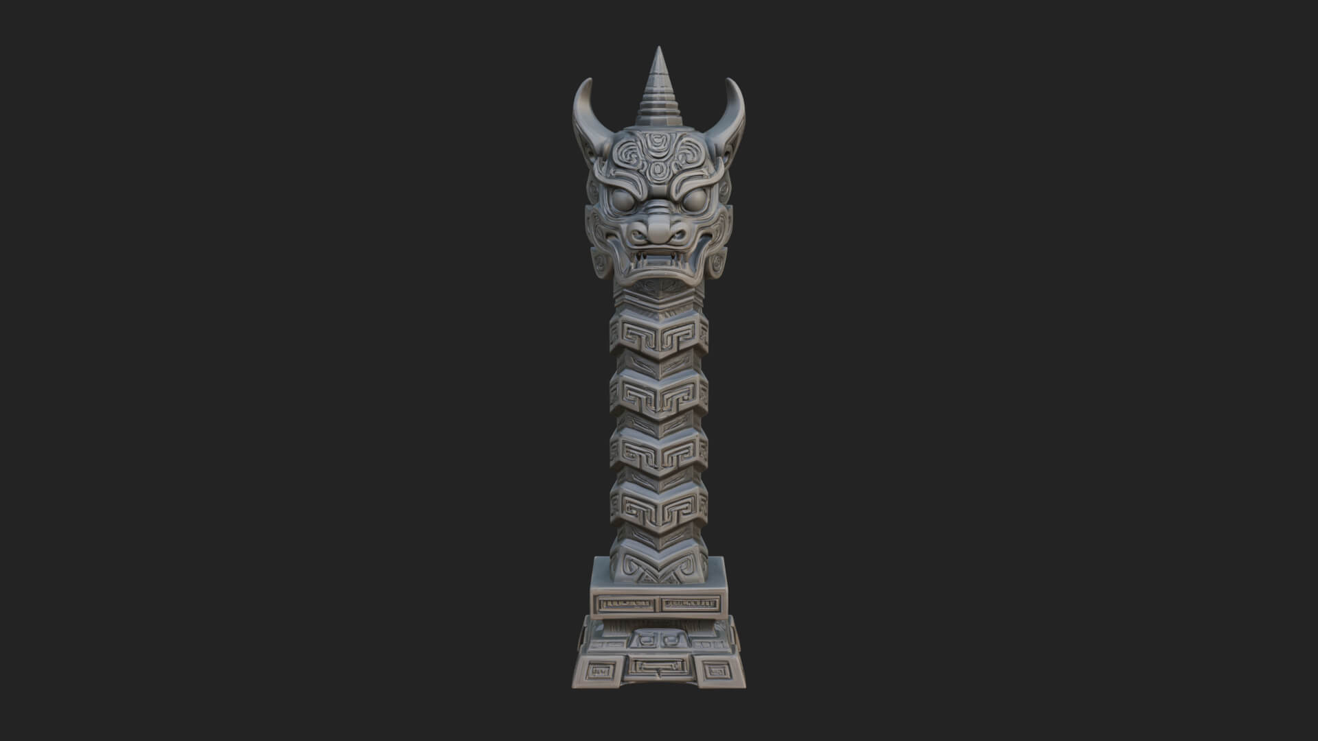 Demon Head Totem Column Design 1 3D Print Model 3D Model