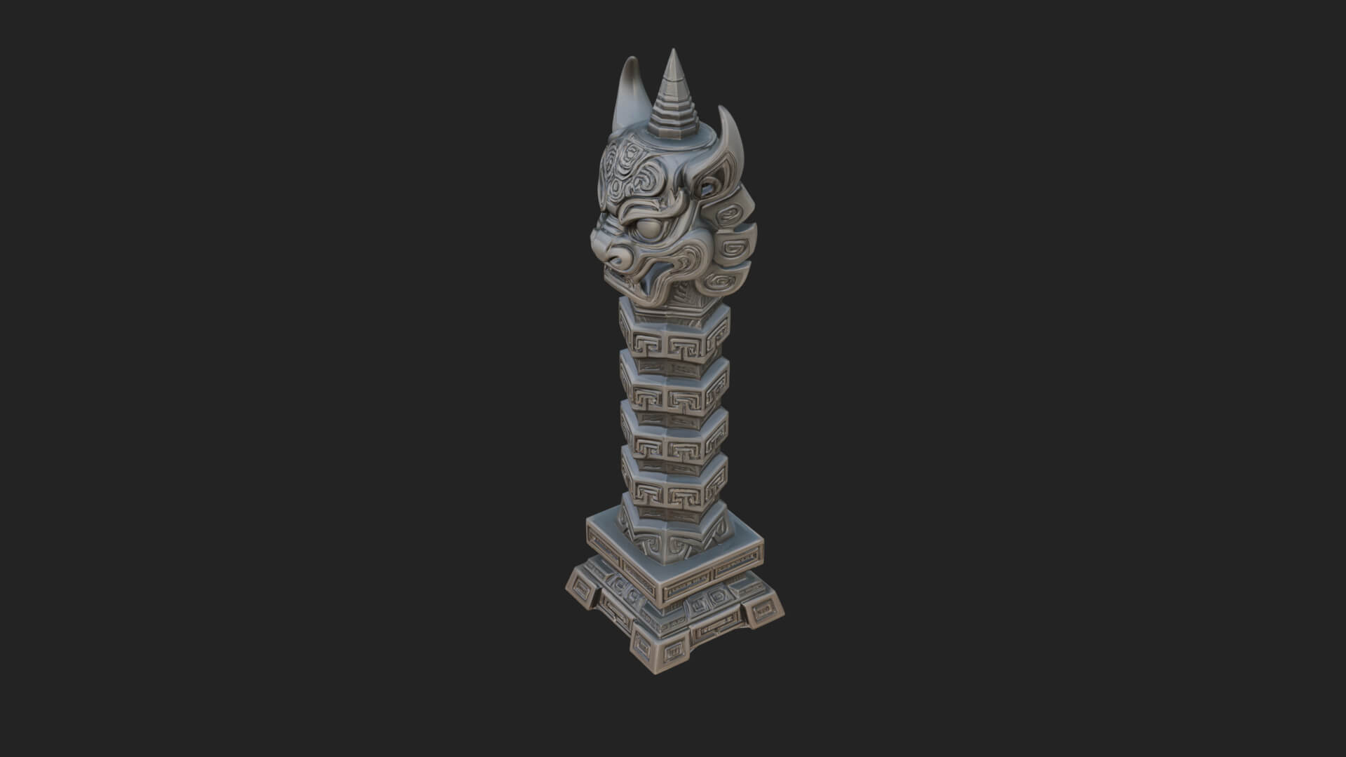 Demon Head Totem Column Design 1 3D Print Model 3D Model