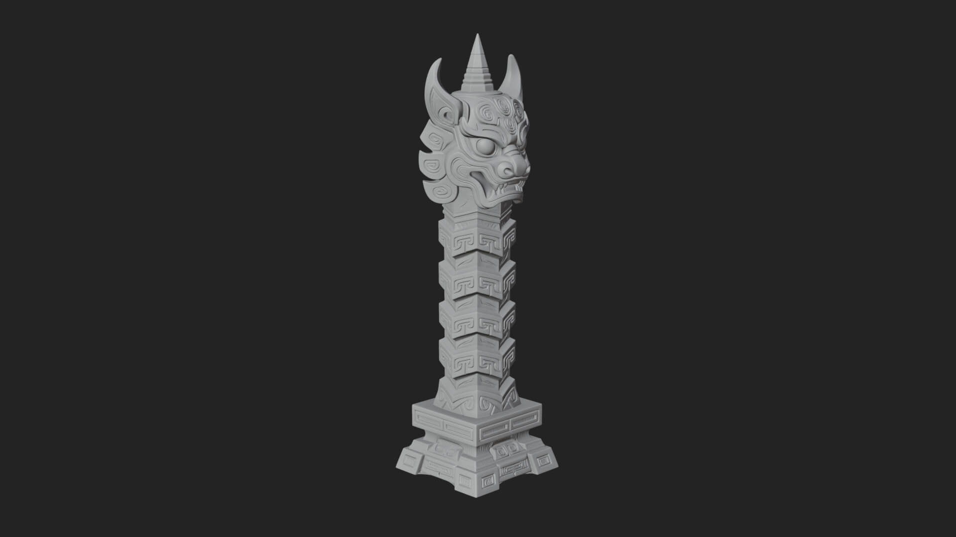 Demon Head Totem Column Design 1 3D Print Model 3D Model