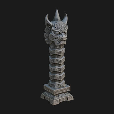 Demon Head Totem Column Design 1 3D Print Model