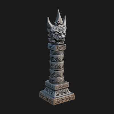 Demon Head Totem Column Design 2 3D Print Model