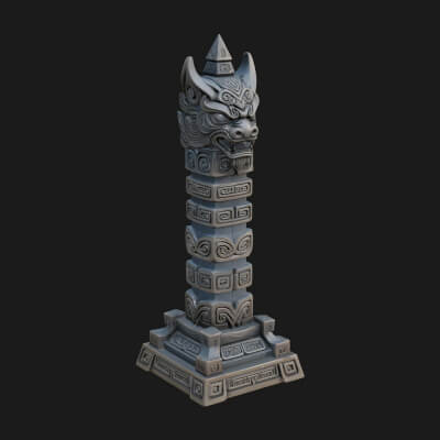 Demon Head Totem Column Design 3 3D Print Model