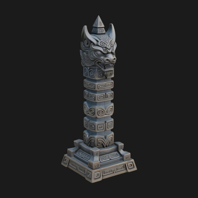 Demon Head Totem Column Design 3 3D Print Model
