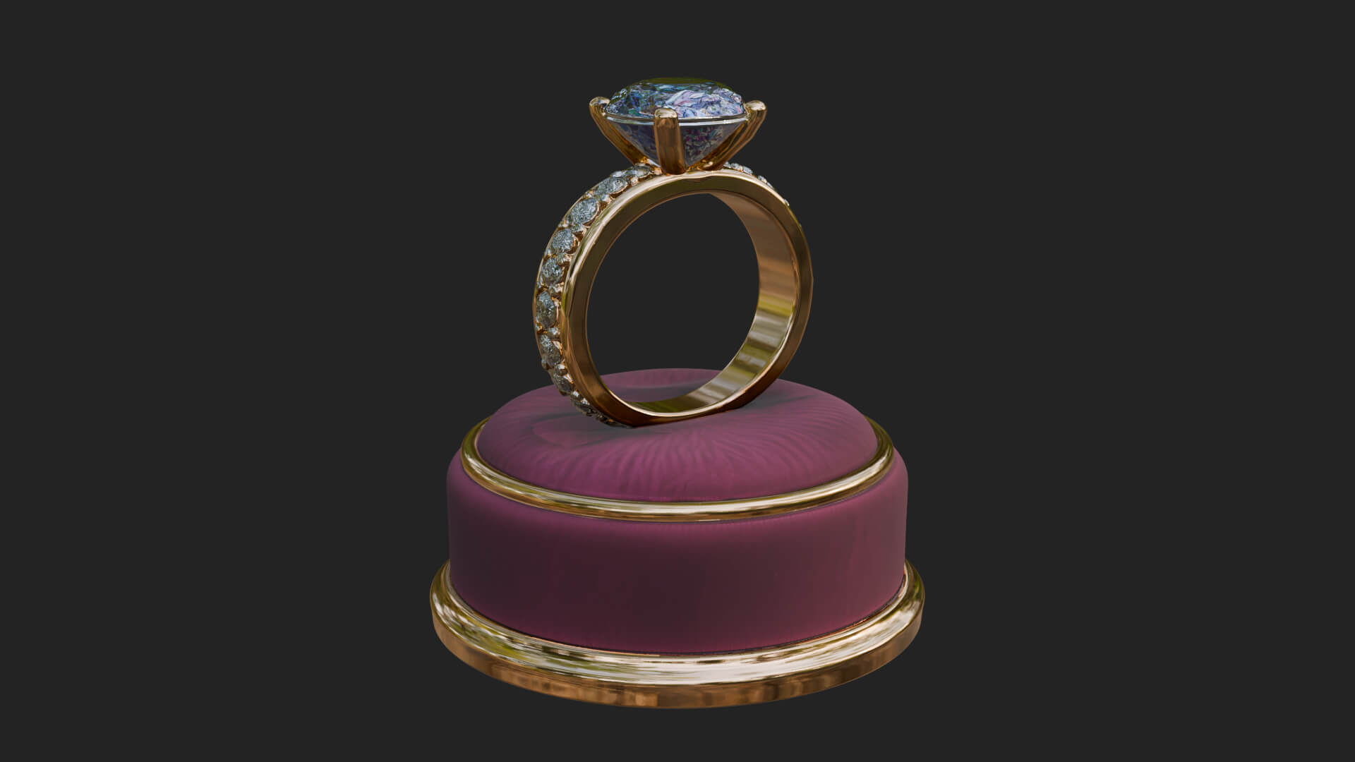 Diamond Ring on Cushion Model Design 1 3D Print Model 3D Model