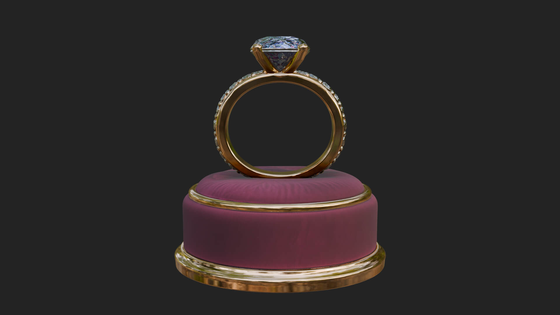 Diamond Ring on Cushion Model Design 1 3D Print Model 3D Model
