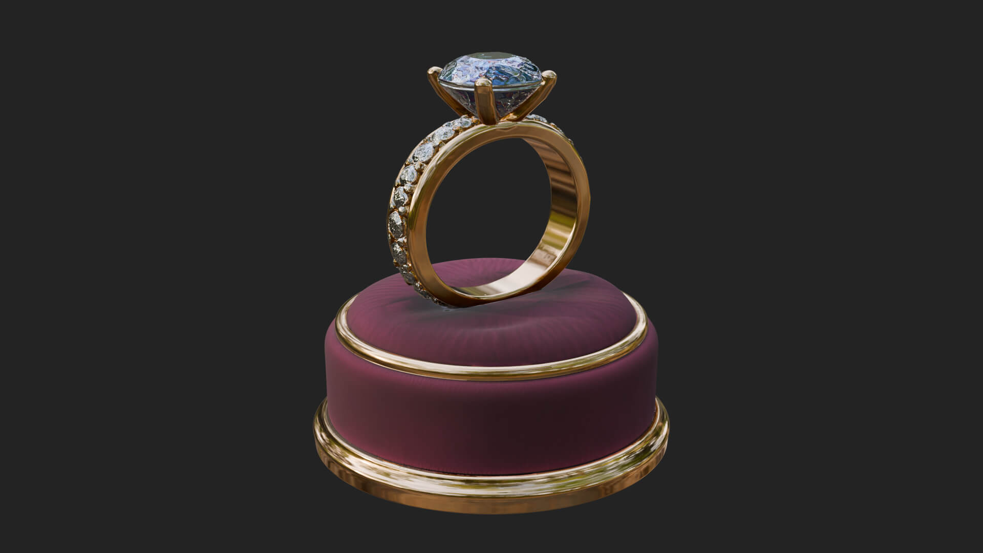 Diamond Ring on Cushion Model Design 1 3D Print Model 3D Model