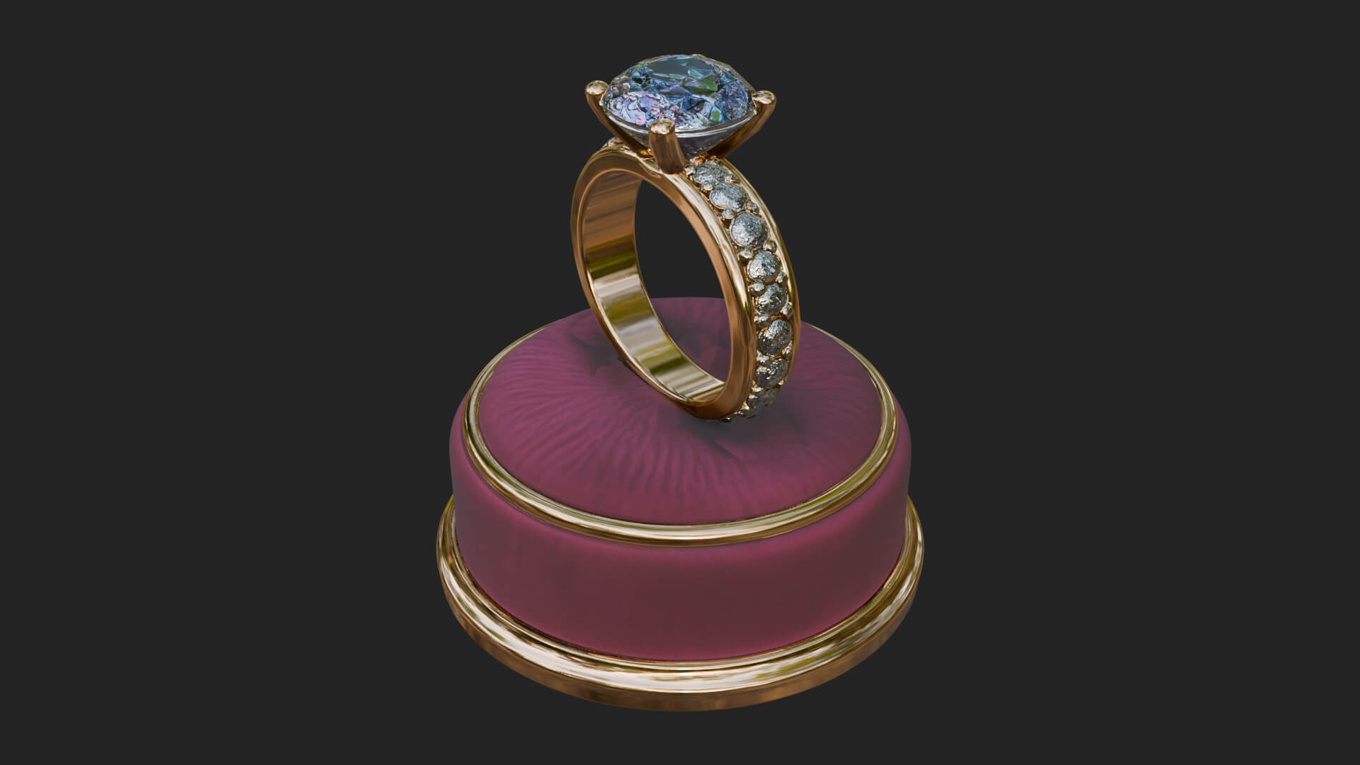 Diamond Ring on Cushion Model Design 1 3D Print Model 3D Model