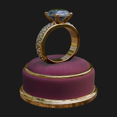 Diamond Ring on Cushion Model Design 1 3D Print Model