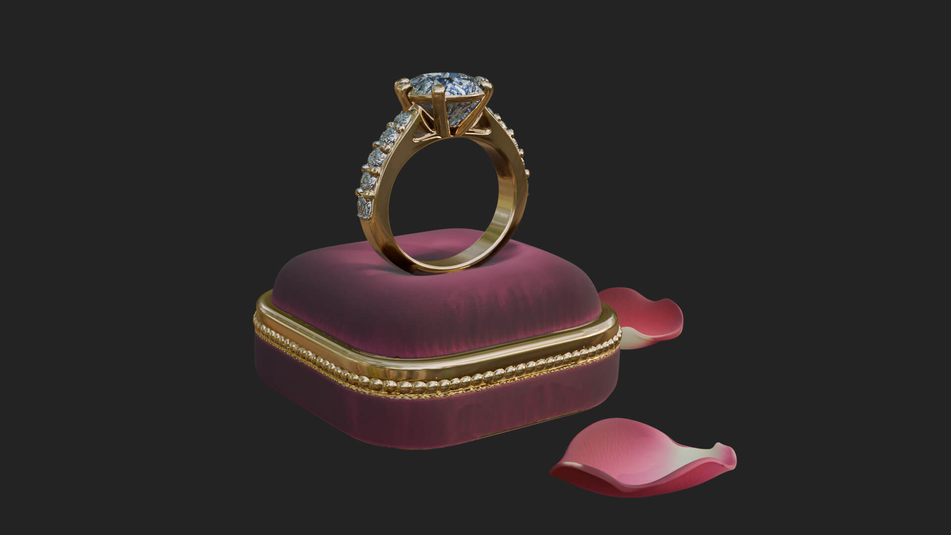 Diamond Ring on Cushion Model Design 2 3D Print Model 3D Model