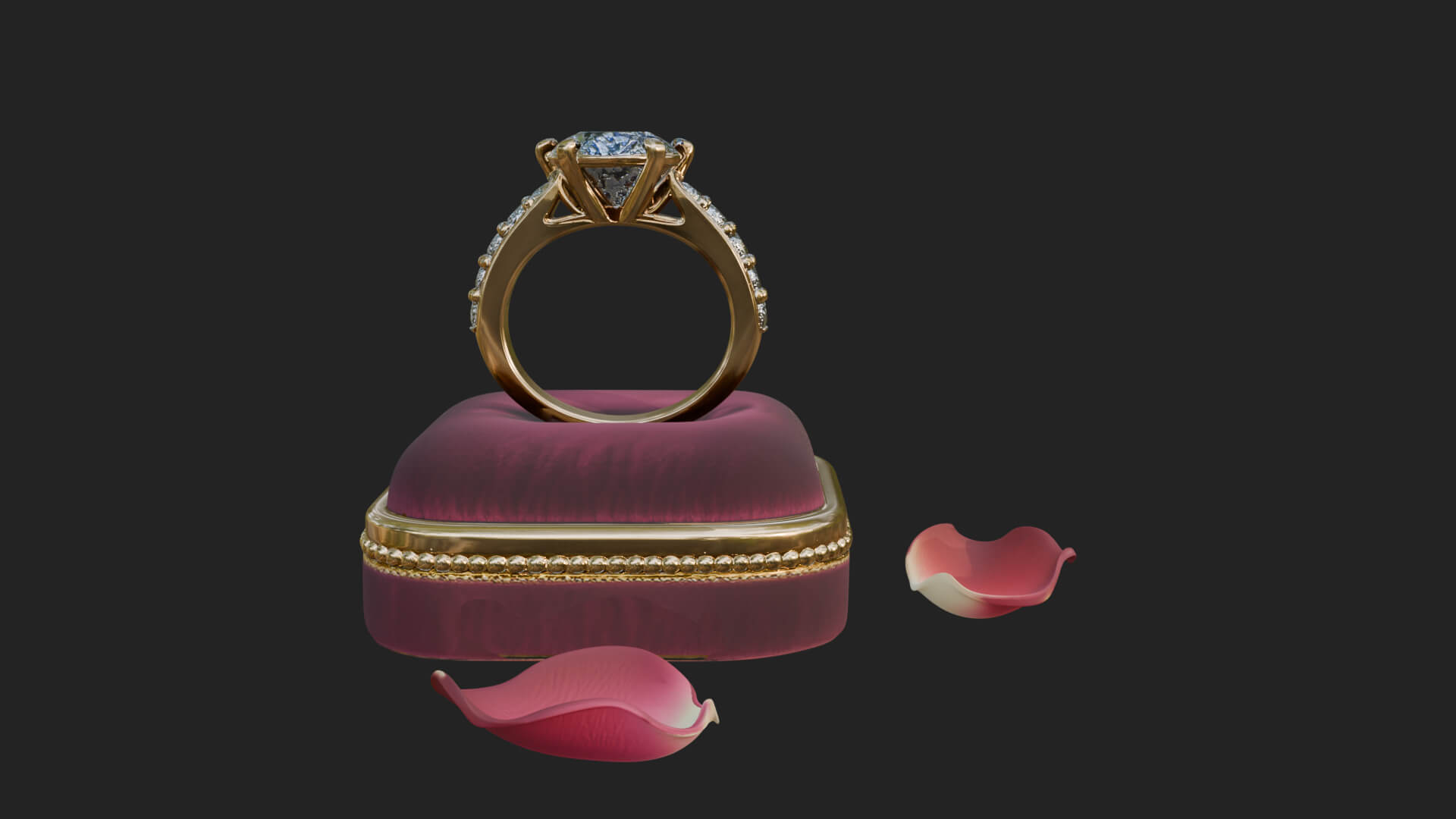 Diamond Ring on Cushion Model Design 2 3D Print Model 3D Model