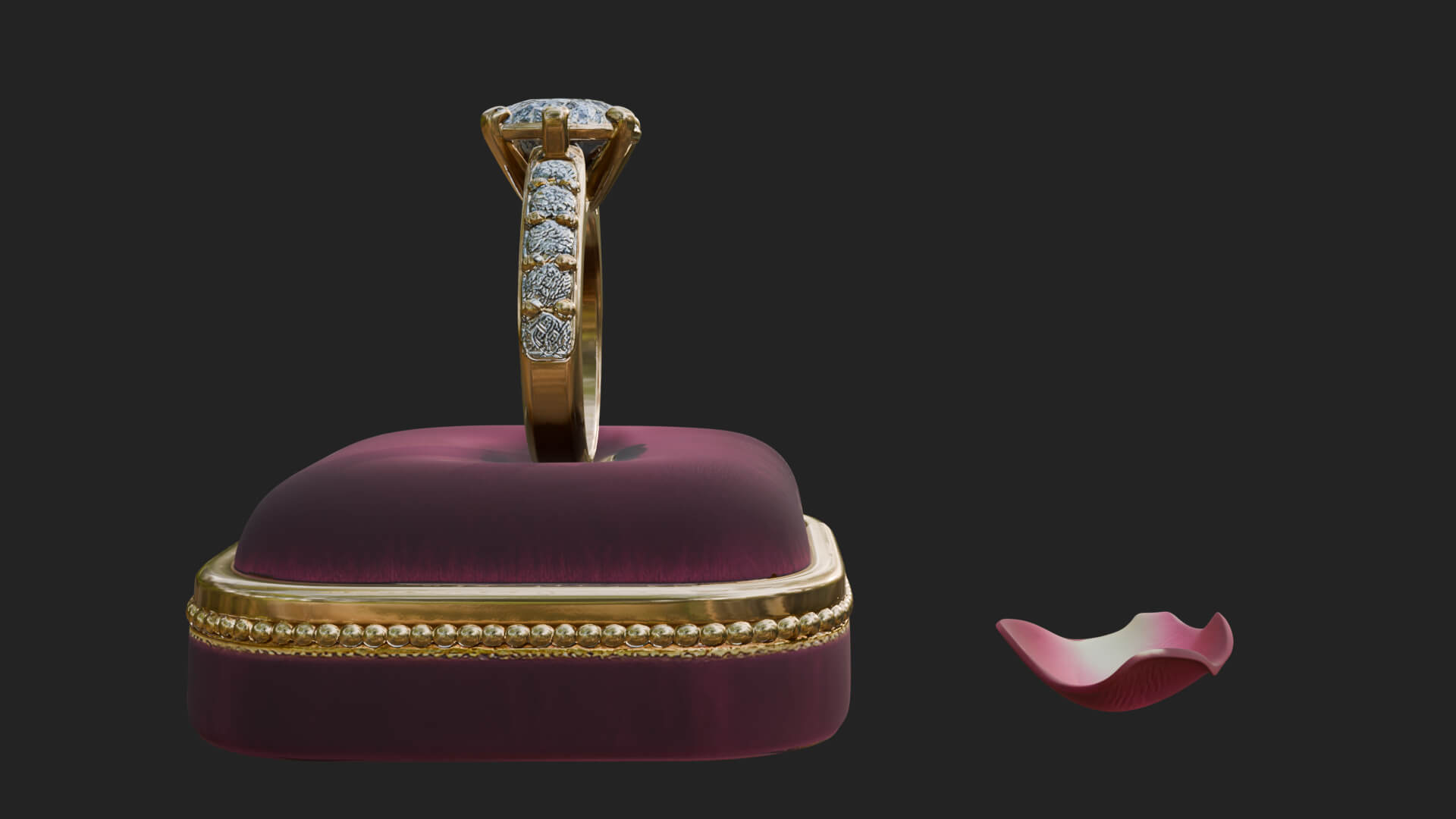 Diamond Ring on Cushion Model Design 2 3D Print Model 3D Model