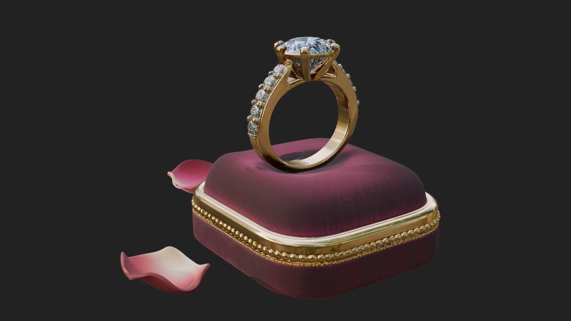 Diamond Ring on Cushion Model Design 2 3D Print Model 3D Model
