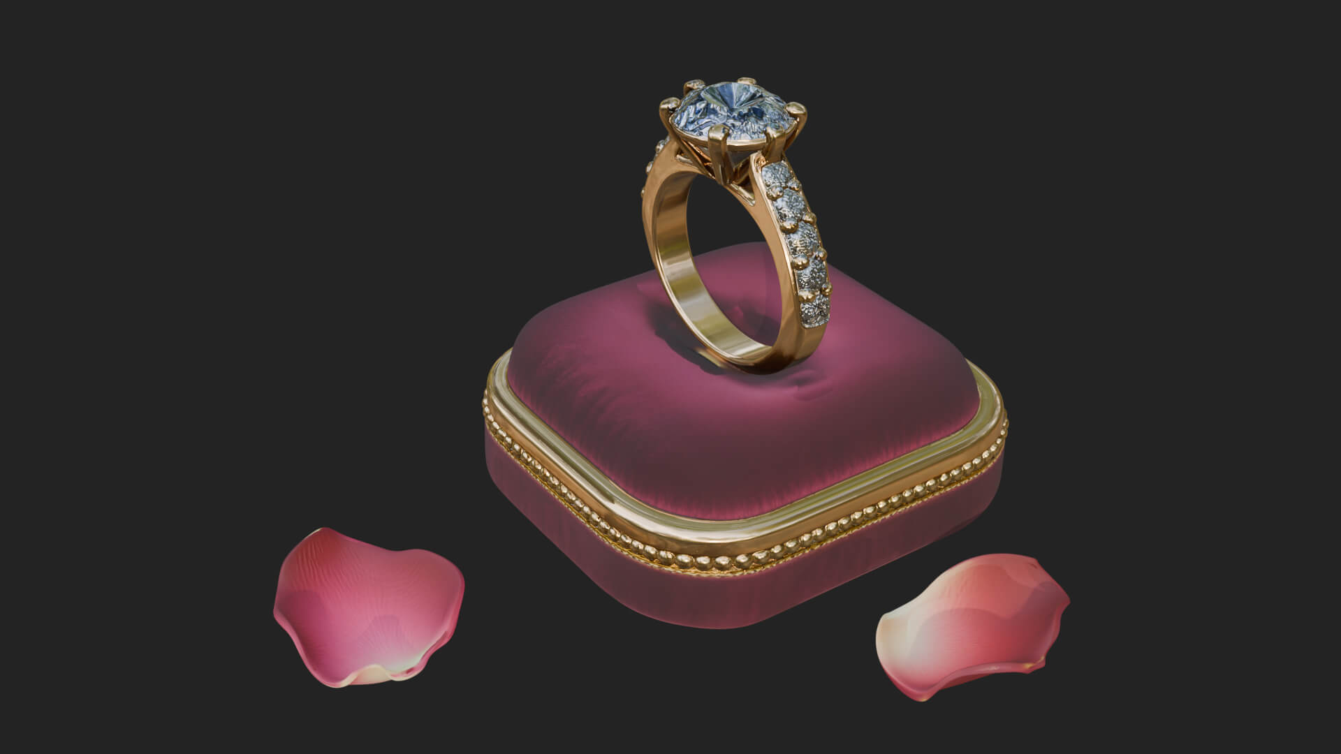Diamond Ring on Cushion Model Design 2 3D Print Model 3D Model