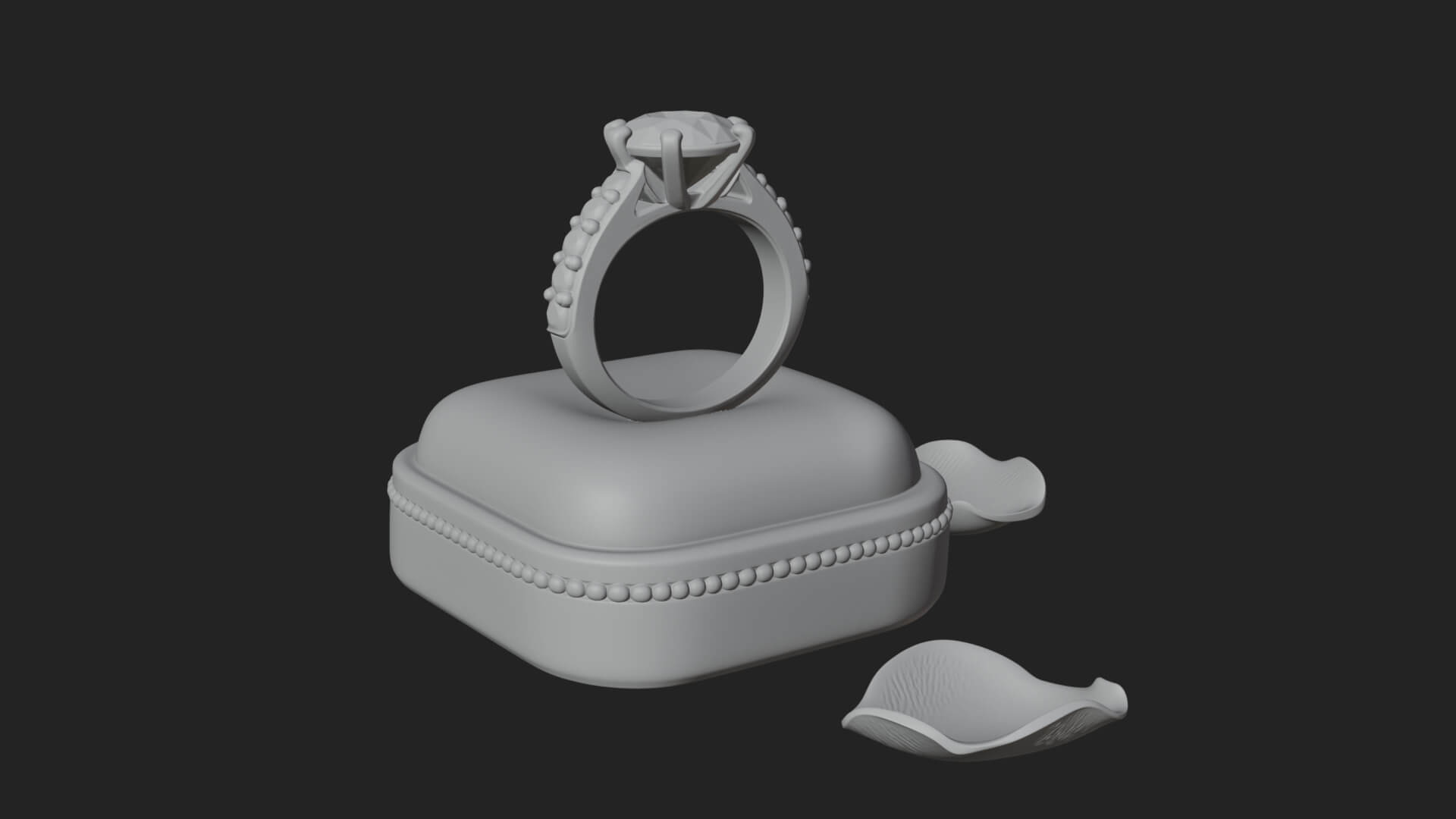 Diamond Ring on Cushion Model Design 2 3D Print Model 3D Model