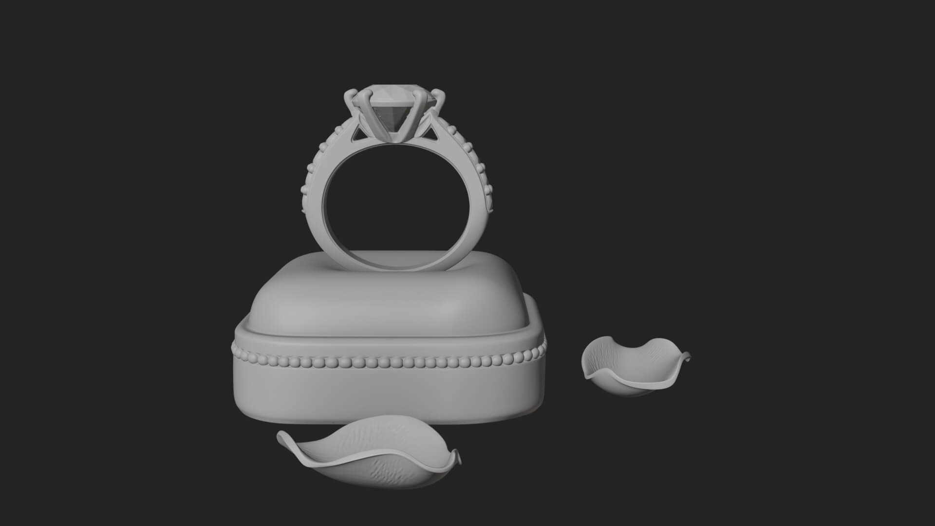Diamond Ring on Cushion Model Design 2 3D Print Model 3D Model