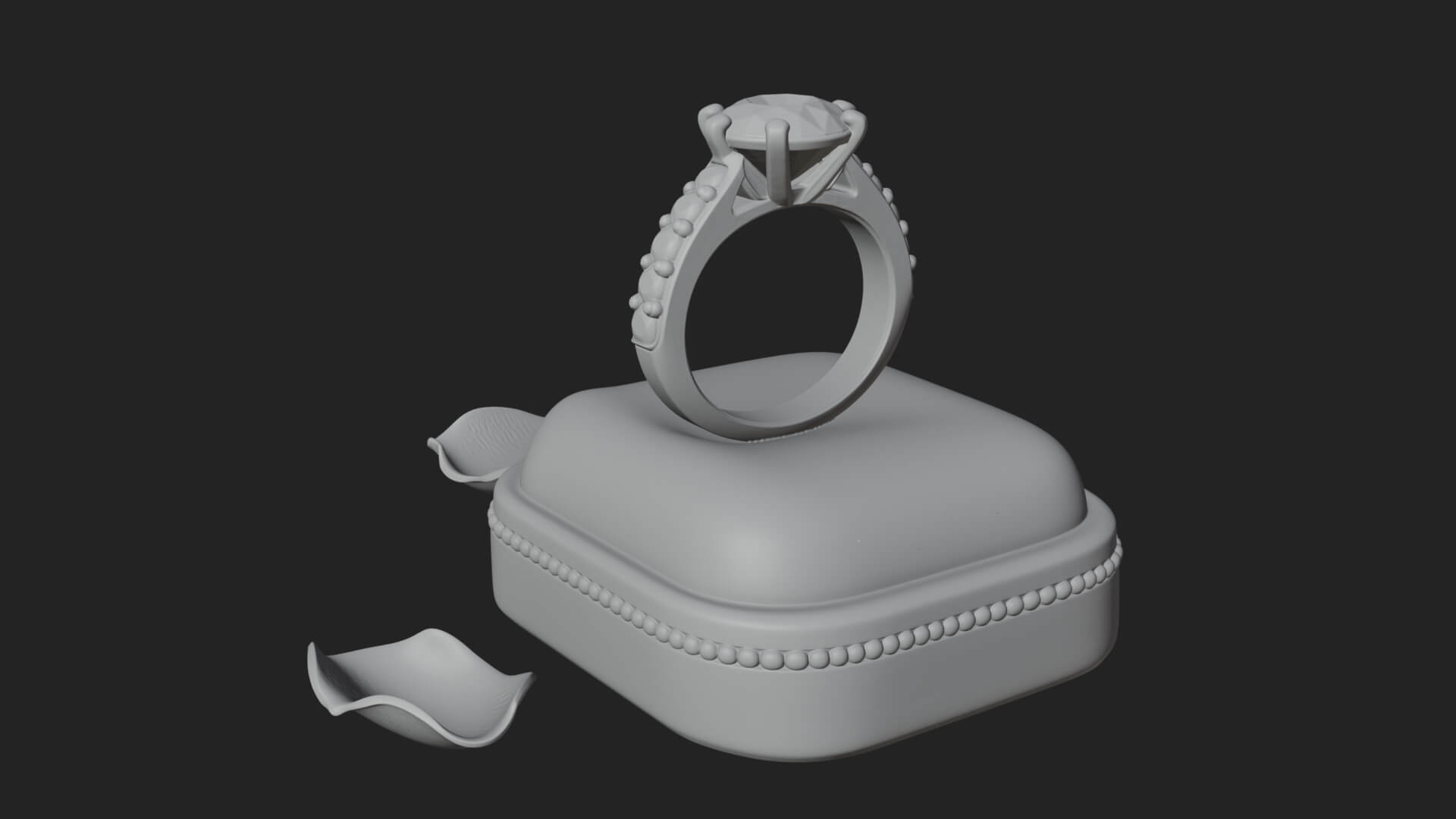 Diamond Ring on Cushion Model Design 2 3D Print Model 3D Model