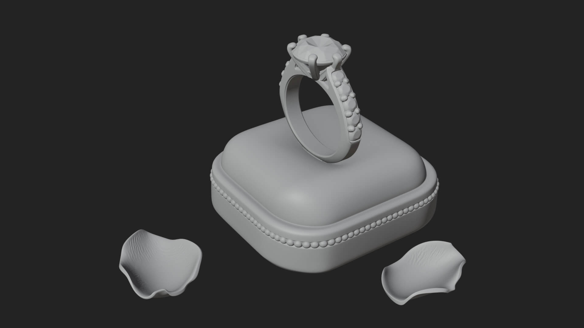Diamond Ring on Cushion Model Design 2 3D Print Model 3D Model