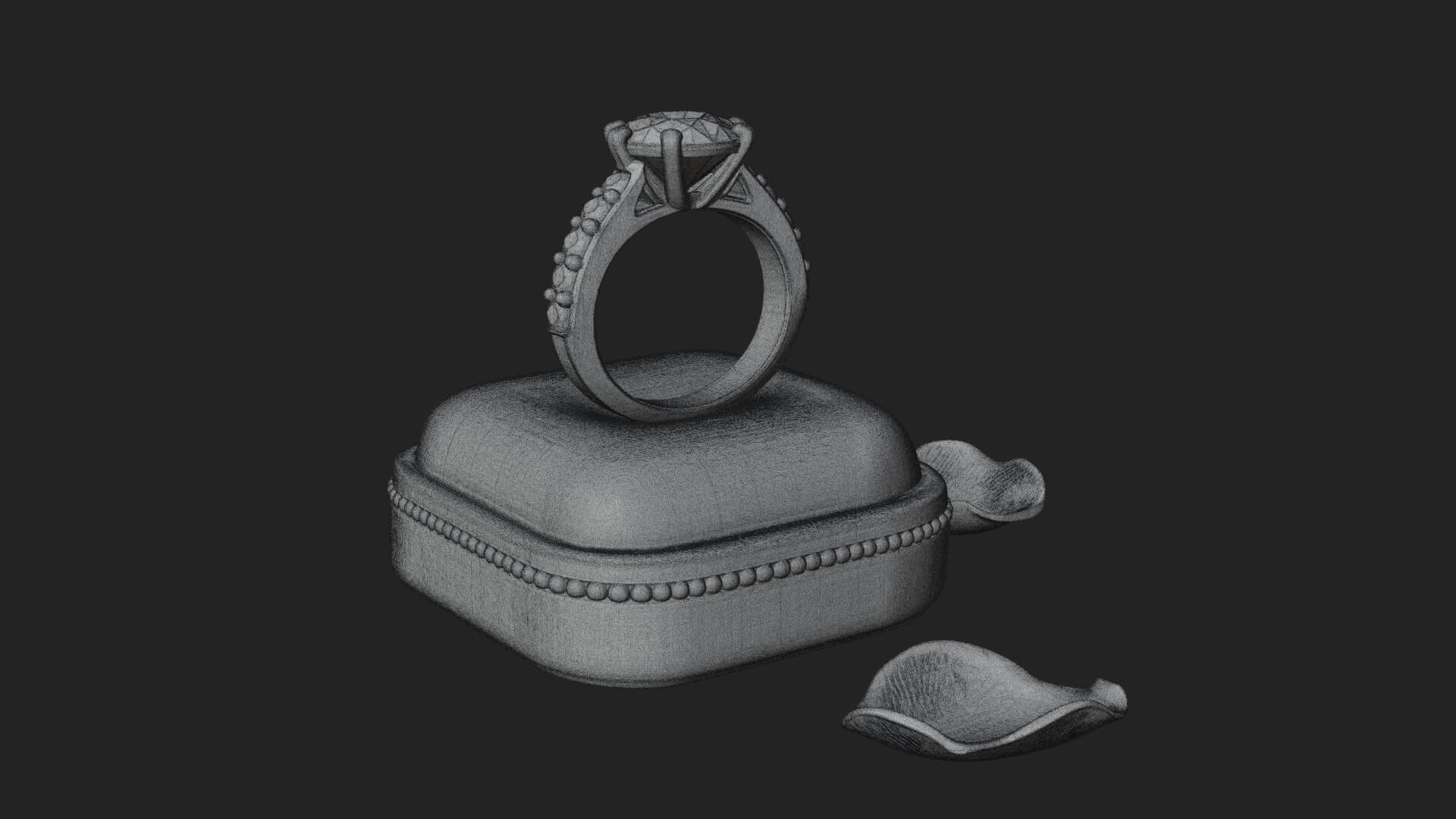 Diamond Ring on Cushion Model Design 2 3D Print Model 3D Model